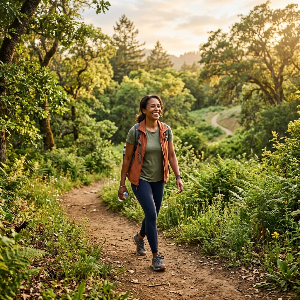 Smiling patient walking outside