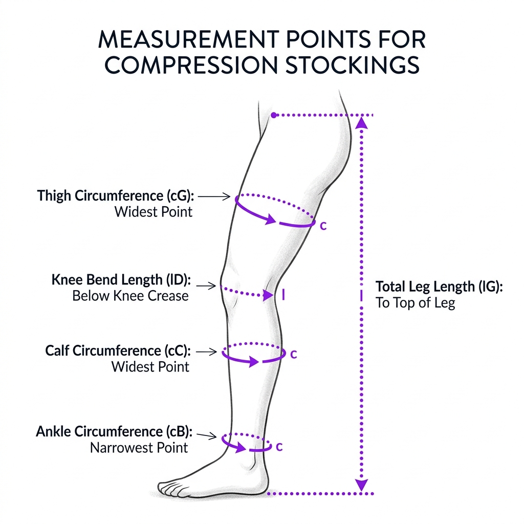 Measurement points for compression stockings